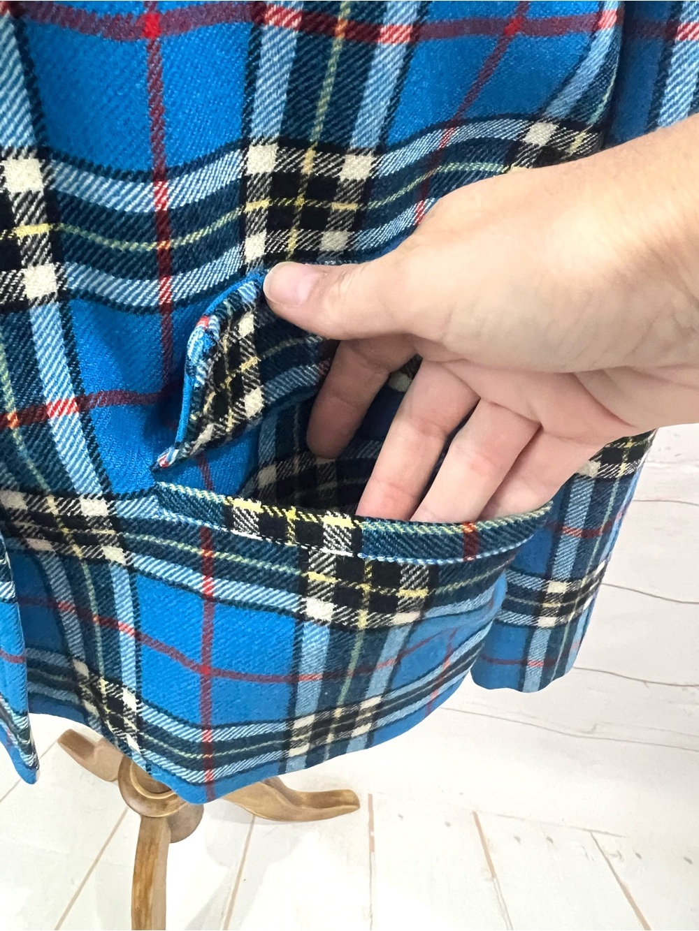 Pendleton Vintage 70s Virgin Wool Long Sleeve Blue Plaid Blazer Jacket - Picture 4 of 7